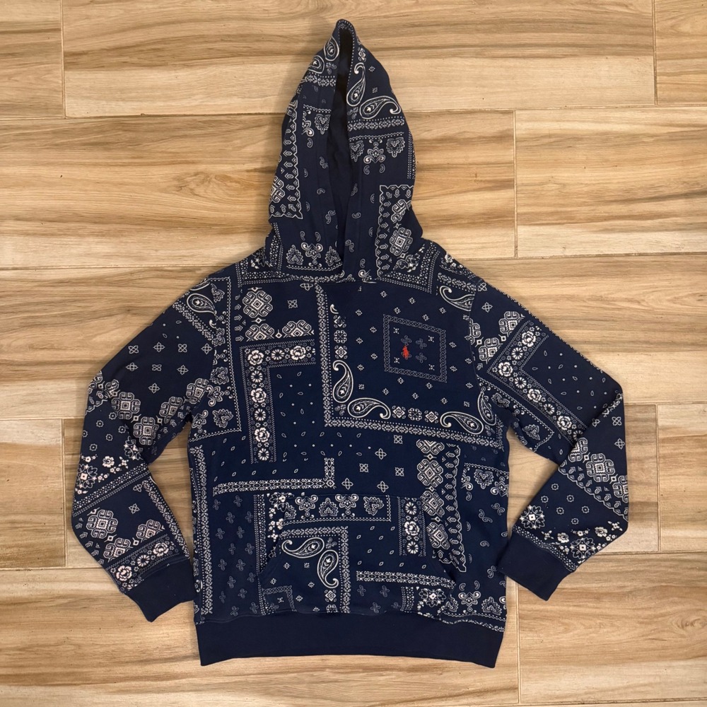 Polo Ralph Lauren Bandana Paisley Print Hoodie Navy Blue Boys XL 18-20 Women's M